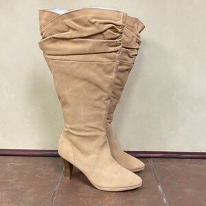 New! Hot in Hollywood suede scrunch knee-high boots